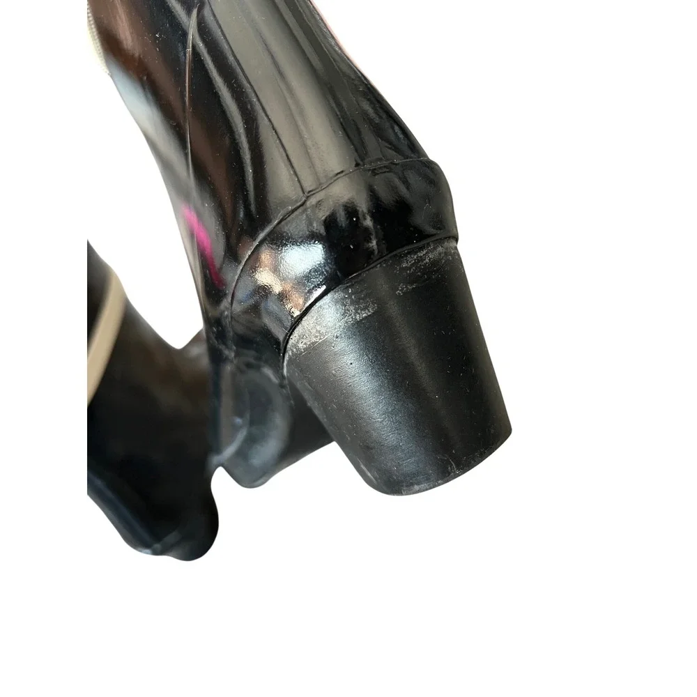 Black Rubber Rain Ankle Boots with Bow Accent‎ and Pink Lining